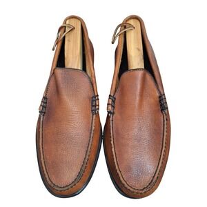 Handmade Rand Mens Tan Leather Pebbled Moc Toe Loafers Slip On Shoes 10.5D 74012